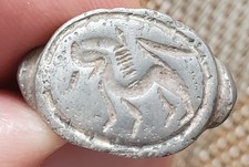Ancient Greco-Roman Stylized Animal Engraving Solid Silver Ring Fully Wearable picture
