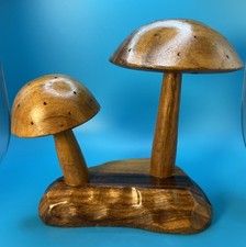 Vintage Mushroom Hors D'oeuvres Holder Dolpfin Genuine Monkey Pod Wood MCM 7.5” picture