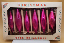 ATOMIC MCM Vintage 6 Poland HOT PINK /CERISE Icicle Teardrop Christmas Ornaments picture