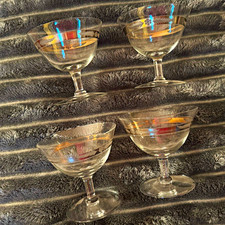 Vintage Set of 4 Silver Crest Coupe Cocktail Glasses Etched Leaf & Berry Barware picture
