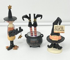 Lot 3 Blossom Bucket Halloween Fall Figurines Witch Cauldron Candy Corn Person picture
