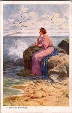 C. Benesch Erwartung Woman by Sea WWI Feldpost Postcard 1917 Vienna picture