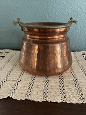 Vintage Turkish Hammered Copper Pot Brass Handle Houston Intl Trading picture