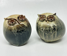 Vintage Ceramic Owl Incense Burner MCM Japan 1960s Boho Flower Eyes Pair of 2 picture