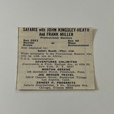 Safaris with John Kingsley Heath Frank Miller Nairobi 1966 Magazine Ad SAH3-S11 picture