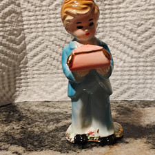 Josef Originals Hand Painted Glazed Ceramic Boy Figurine Holding Pink Book picture