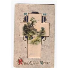 Vintage 1910 Best Easter Wishes Embossed Cross Postcard Printed in Germany picture