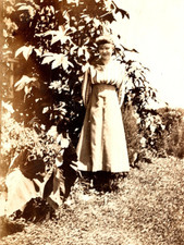 VINTAGE REAL PHOTO POSTCARD OLD ANTIQUE PICTURE IMAGE LADY GIRL DRESS BUSHES picture