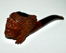 Vintage Hand Carved Wood Indian Chief Head Tobacco Smoking Pipe Figural Folk Art picture