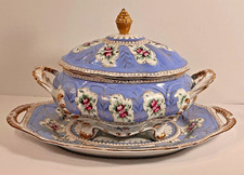 Antique Richard Klemm Dresden Floral & Lavender Lidded Tureen and Underplatter picture