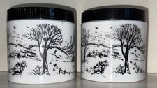 VTG set of 2 1960s Maxwell House White Milk Glass Coffee Canister Winter Scenes picture