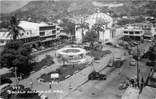 RPPC Acapulco Zocalo Cathedral Fountain Vintage 1950s Mexico Postcard picture