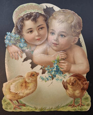 Antique Victorian Easter Die Cut 6x8 Paper Ephemera Embossed Scrapbooking Scrap picture