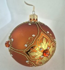 Vintage Polish Amber Pieces Christmas Ball Glass Ornament Hand Paintedwith tag picture