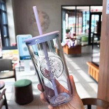 NEW Starbucks 2023 China Purple 16oz Triangle Glass Cup Tumbler Coffee Cup Gifts picture