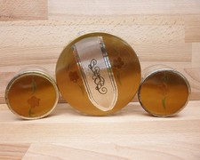 Vintage 3 Pc Glass Vanity Dresser Set Mid Century Hollywood Regency Gold Floral picture