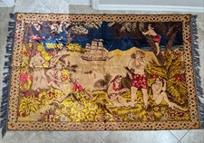Rare Mid-Century 60’s Velvet Polynesian Hawaiian Wall Tapestry Rug Tiki 71”x46” picture