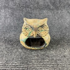 Vintage Owl Cigarette Ash Tray Ceramic Antique Green Brown  picture