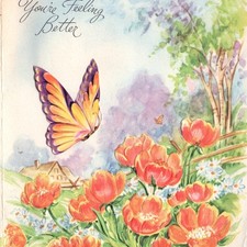 1950 Woodrow CO Greeting Card Letter Diecut Butterfly Tulips Phillips Card Vtg picture