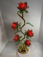 Large Ruby Red Lotus Flower Lamp Hollywood Regency VTG Inspired 5 Pods picture