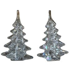 2 VTG Silvestri Clear Iridescent Crystal Art Glass Christmas Pine Tree 6.25” picture