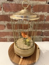 Vintage Bird Cage Music Box Automaton Automated Moving Bird Antique Video picture