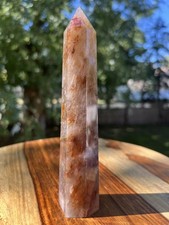 Smoky Quartz w/ Rutile Tower Point 6.75 x 1.5 in 9.3 oz Crystal US Seller 370 picture