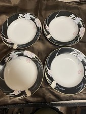 Set of 4 Mikasa Japan Charisma Black L9050 Rimmed Soup Bowls Fine China SUPERB picture