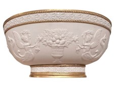 VTG Mottahedeh Oval Centerpiece Bowl White Bisque Gold Estate MCM REPAIR Read picture