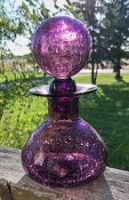 Vintage Antique Hand Blown Amethyst Crackle Glass Perfume Decanter picture