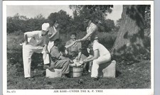 WW2 AIR BASE, UNDER THE K.P. TREE c1940 original antique postcard war fun humor picture