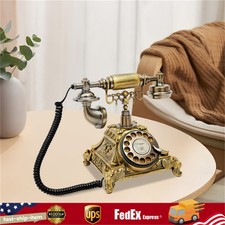 Vintage Gold Rotary Corded Desk Phone Retro-Style Landline Telephone picture
