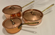 Vintage B&M Douro Copper Saucepans, set of 3 with lids, Made in Korea picture