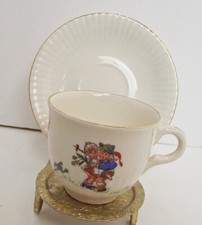 SWEET Vtg Figgjo Flint Childs Cup & Saucer Norway Flink gutt Children Transfers picture