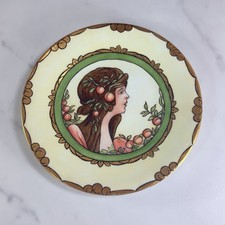 Antiq JPL Limoges Hand Painted Art Nouveau Cabinet Plate Woman Portrait Peaches picture