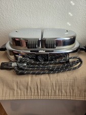 Vintage Manning Bowman 2527 Double Waffle Iron Chrome Art Deco Tested Working picture