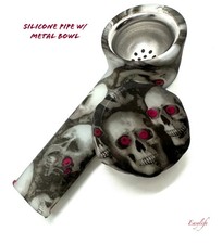 Glow In The Dark Skull Silicone Smoking Pipe With Red Eyes And Cap picture
