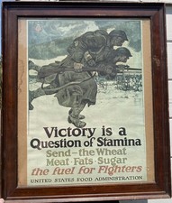 Antique WWI Harvey Dunn Victory Is a Question of Stamina Food Poster Framed 1917 picture