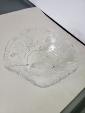 Vintage Footed Crystal Glass Flower Design Tea light Candle Dish Bowl picture