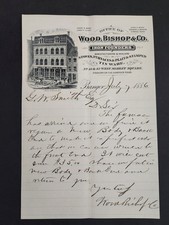 1886 antique WOOD BISHOP & CO bangor me LETTERHEAD letter IRON FOUNDERS handwrit picture