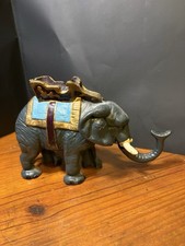 Vintage Cast Iron Pull Tail Elephant Bank Heavy Works Well picture