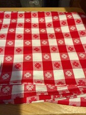 Vintage Red White Gingham Floral Tablecloth 