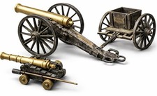 Vintage Chickamauga Civil War Cannon Wagon Set - Brass Barrels Tone & Cast Metal picture