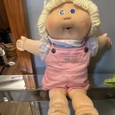 Happy Kids 1985 Advertising Doll Pink Overalls Beige White Collectible Toy picture