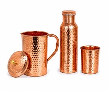 100% PURE COPPER WATER JUG PITCHER 2 LITER HAMMERED 1 BOTTLE 1 CUP BEST GIFT picture