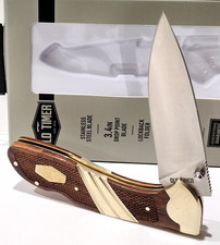 Schrade Old Timer Checkered Wood LG Lockback Skinning Hunting Pocket Knife 32ot picture