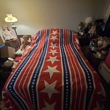 Vtg. 70s RARE Morgan Jones Full Sz Stars & Stripes Bedspread W/ Fringe 88 by 105 picture