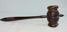 Rare antique 19th century handmade carved turned wood judge gavel hammer picture