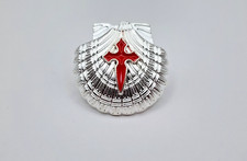 St James Christian Red Cross On Silver Toned Scallop Shell Lapel Brooch Pin picture