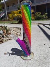 Neon Rainbow Rhinestone embellished water pipe vase glass 12